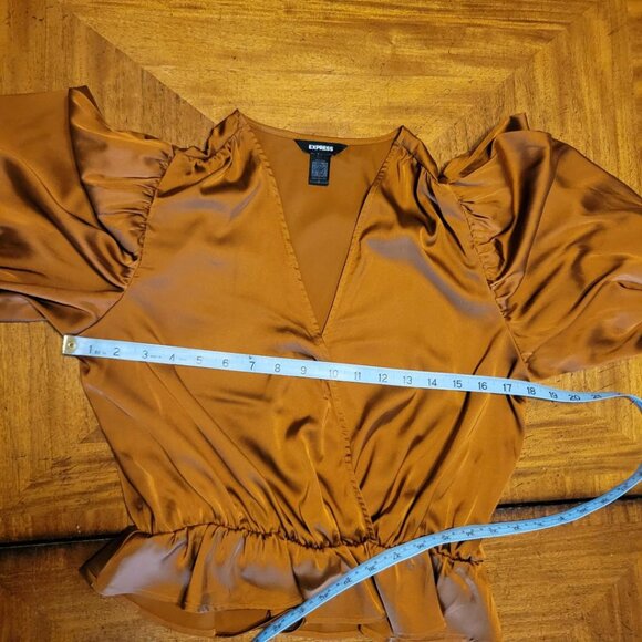 Express Copper Satin Puffed Sleeve Top - Picture 12 of 12